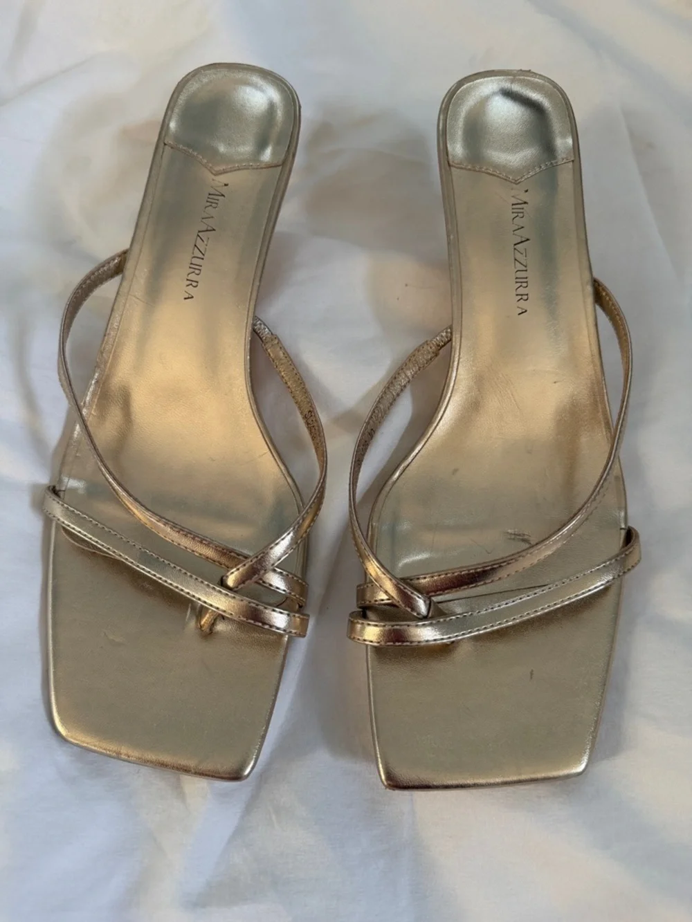 Metallic Gold Strappy Kitten Heel Sandals - Women - Picture 6 of 11